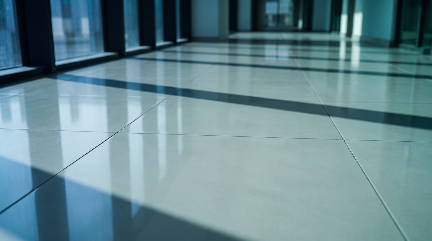 O mesmo corredor com piso limpo e acetinado